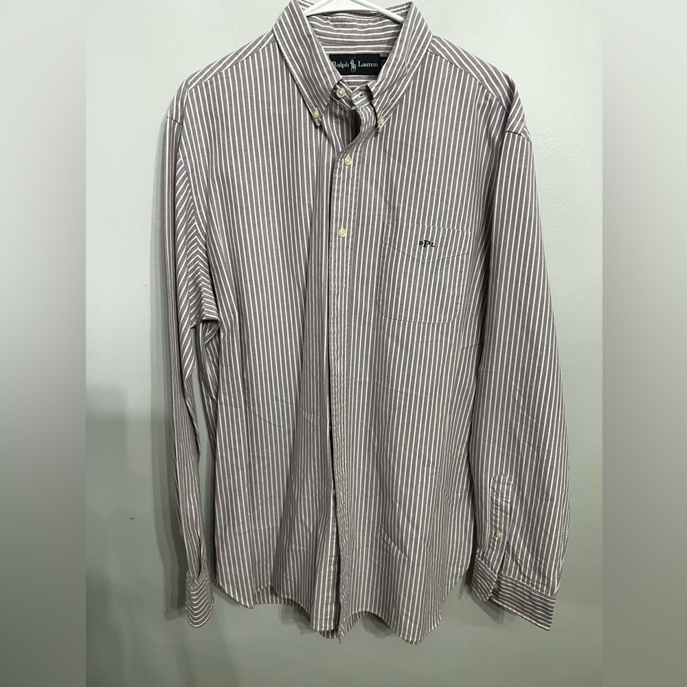 Ralph Lauren Lavender And White‎ Striped Long Sleeve Button Down Shirt XL